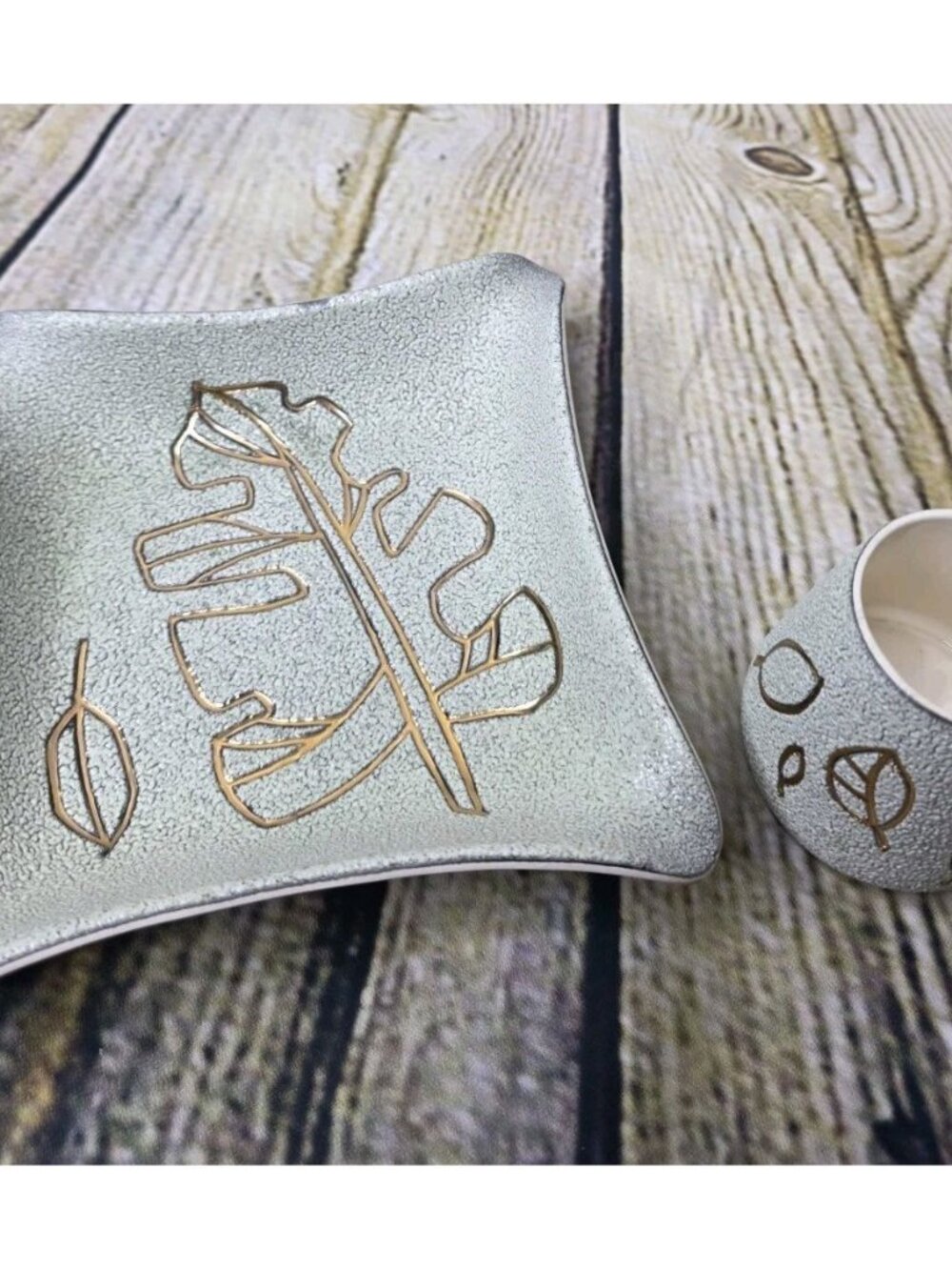 Mid-century Ceramic Dish Ashtray w Toothpick Match Bowl Sascha Brastoff Signed